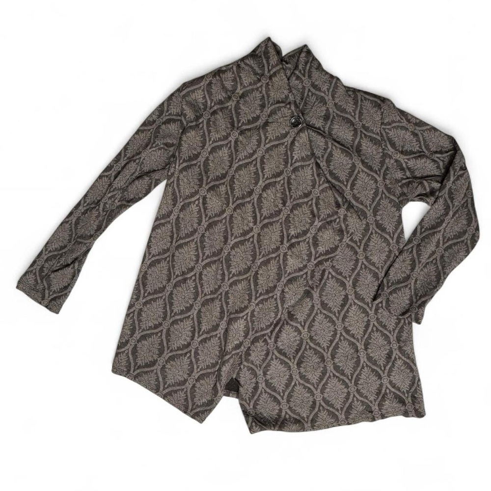Women’s 1X Draped Asymmetrical Knit Cardigan Gray Textured Open Front Top - Picture 2 of 9
